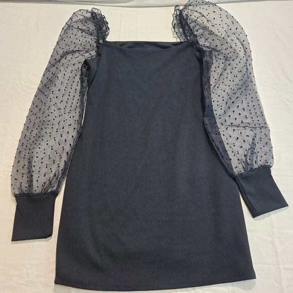 Lucy in the Sky Sheer Sleeve Black Bodycon Dress Made in LA Size L Club Sexy - Picture 8 of 11